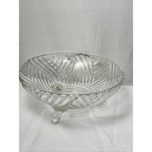 Anchor Hocking 1940s Prismatic Swirl Depression Glass 3 Footed Bowl 8.5" VTG